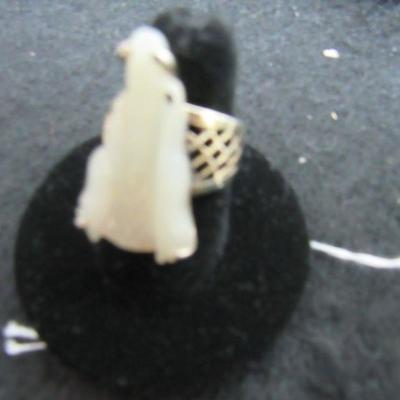 Sterling White Jade Ancient Scholar Ring