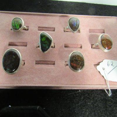 6 Sterling Lab Created Opal Rings