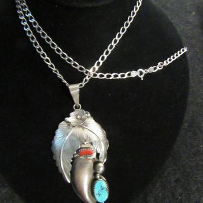 Navajo Sterling Signed Claw Necklace