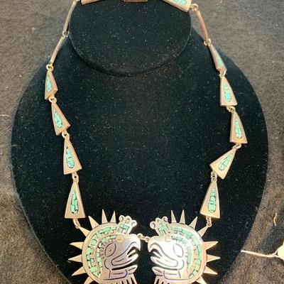 Mexico .950 Sterling Chip Inlay Necklace