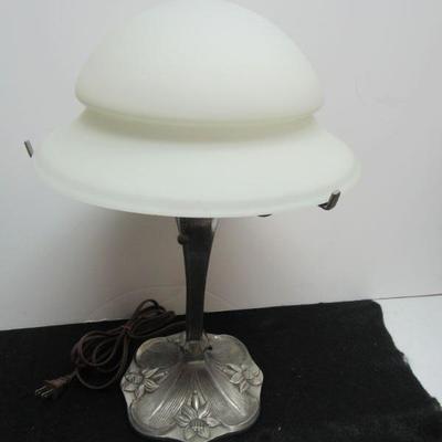Art Deco Silver-Tone Lamp/Glass Shade