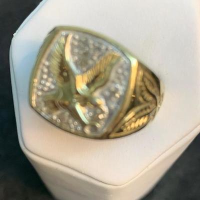 Gold Wash Over Sterling Eagle Diamond Ring