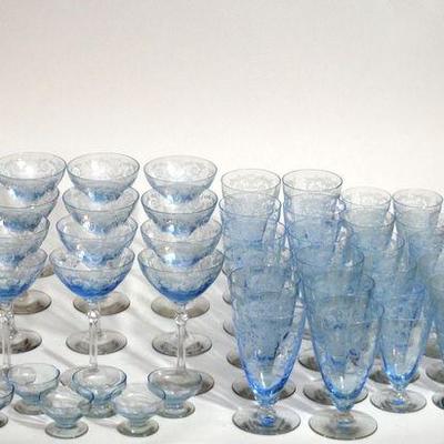 65 pcs. of blue tinted Fostoria glass