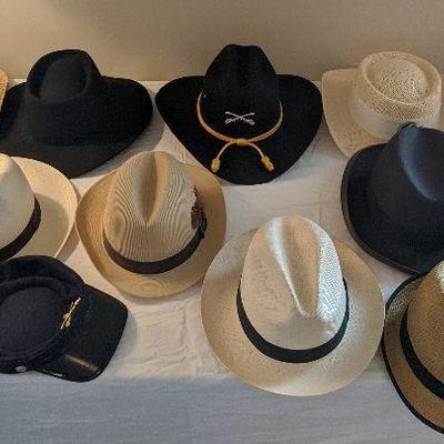 Hats anyone? There is a box full of ball caps and more straw hats hanging up 