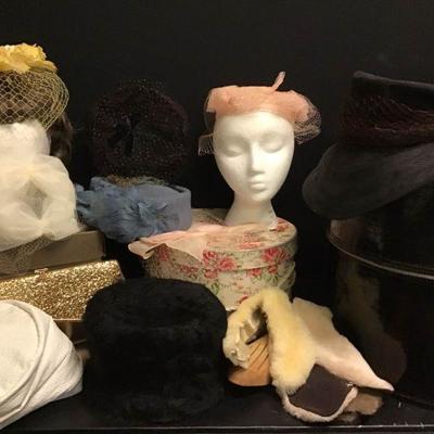 Womens Vtg Hats, Boxes, Fur