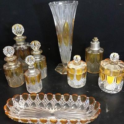 Vtg Bohemian Glass Vanity Set