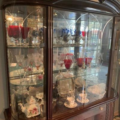 Etched glass curve front china cabinet $225