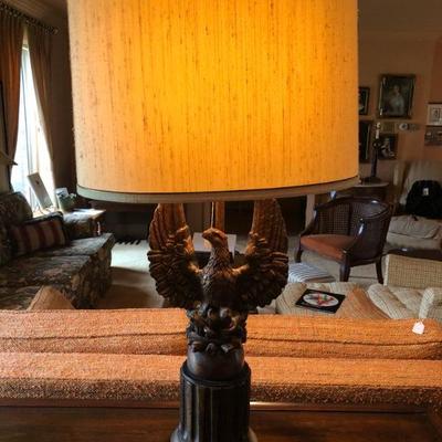 Vintage brass and wood eagle lamp; Height=42 inches; Full price $125; if interested call (469) 952-7132. 