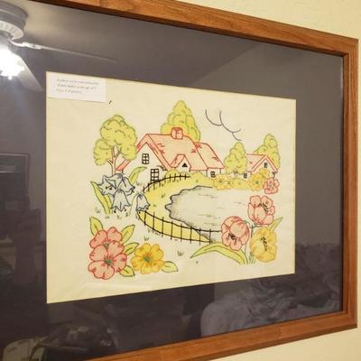 VINTAGE EMBROIDERY FRAMED AND MATTED $25
26