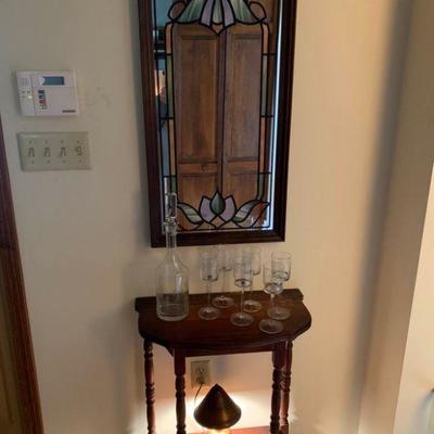 Wooden Entry Table with Mirror and Decorative Pieces