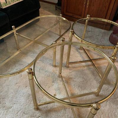 BRASS and GLASS Set of 3 TABLES