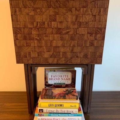 4 TV Trays/Stand and Assortment of Cookbooks