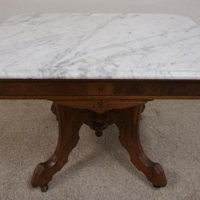 1062	VICTORIAN MARBLE TOP TABLE, CUT DOWN 
