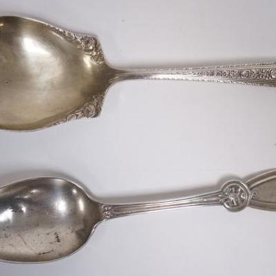 1072	TWO STERLING SILVER SERVING SPOONS, LARGEST IS WALLACE AND IS 9 IN L, 4.915 TROY OZ 
