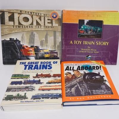 1077	FOUR TRAIN & TOY TRAIN BOOKS INCLUDING A CENTURY OF LIONEL TIMELESS TOY TRAINS 
