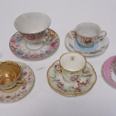 1079	GROUP OF SIX CUP & SAUCER SETS, FOUR ARE LIMOGES 
