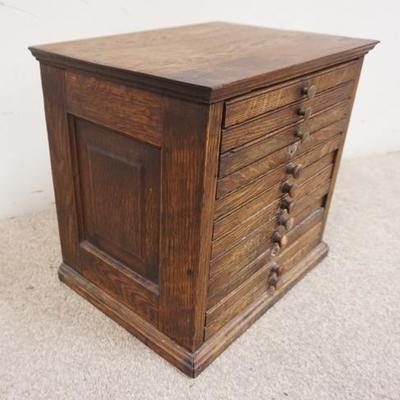 1059	OAK TABLE TOP CABINET W/ 12 DIVIDED DRAWERS, TWO PULLS ARE MISSING, 14 7/8 IN X 11 1/8 IN , 14 1/8 IN H 

