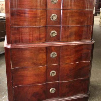  Burl Mahogany High Chest and Low Chest with Serpentine Fronts 