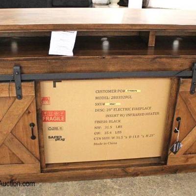  (2) NEW Barn Style Door Rustic Media Buffet with Fireplace 