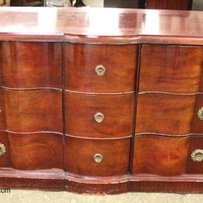  Burl Mahogany High Chest and Low Chest with Serpentine Fronts 