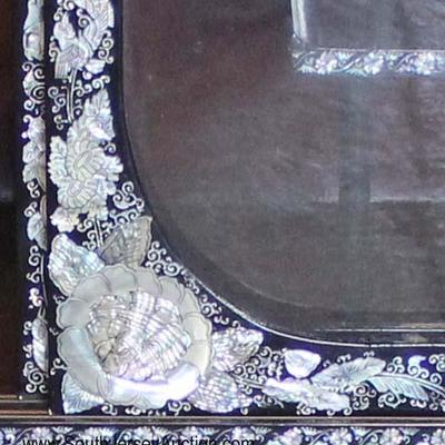  NICE Lacquer Mother of Pearl Asian Inspired Sliding Door Curio with Drawers 