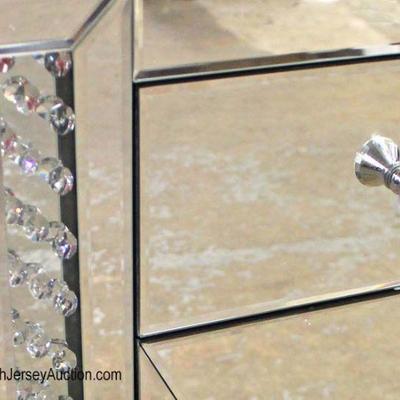  NEW Hollywood Style Mirrored Etched Glass 4 Door 3 Drawer Credenza with Bedazzled Hardware and Trim 