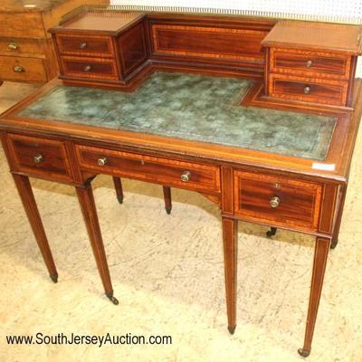 Burl Mahogany Inlaid Leather Top English Style Desk 