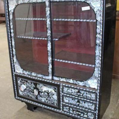  NICE Lacquer Mother of Pearl Asian Inspired Sliding Door Curio with Drawers 