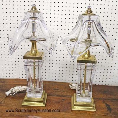  PAIR of NICE Leaded Crystal Heavy Lamps with Leaded Crystal Shades 