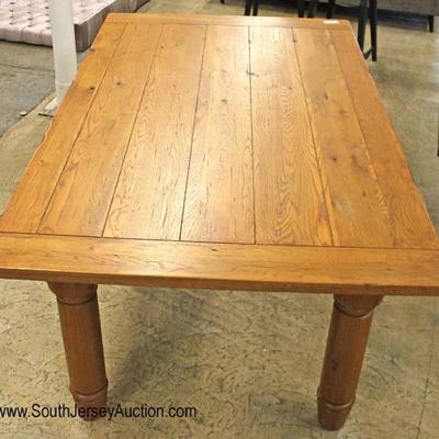  Rustic Country Farm Style Oak Plank Dining Room Table with 6 Windsor Chairs Table has 2 Leaves â€“ Believe to be Amish Made 