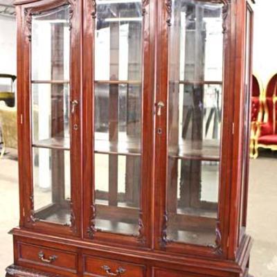  SOLID Mahogany Ball and Claw Carved 3 Door 3 Drawer China Display Cabinet with Mirror Back 