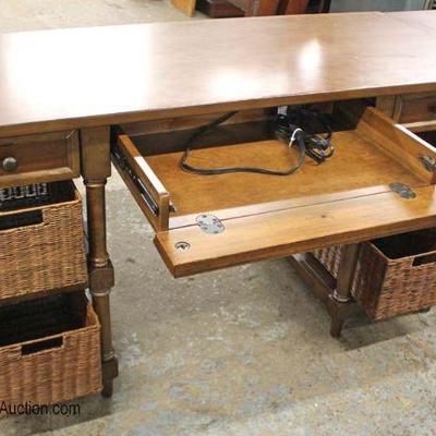  NICE SOLID Mahogany 3 Part Office Credenza with Wicker Storage Baskets 
