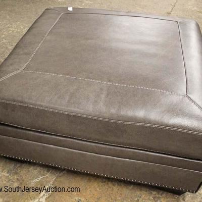  NEW Grey Leather Square Ottoman 