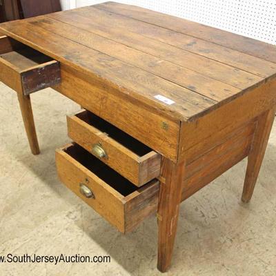  ANTIQUE Oak 3 Drawer Baker Table with Hand Forged Square Nails and Pegged 