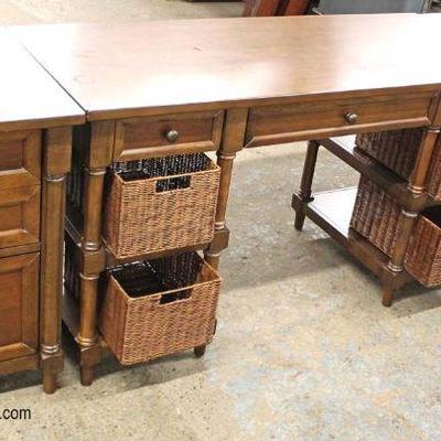  NICE SOLID Mahogany 3 Part Office Credenza with Wicker Storage Baskets 