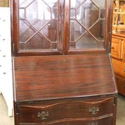 Mahogany Serpentine Ball and Claw Secretary Desk with Bookcase Top 