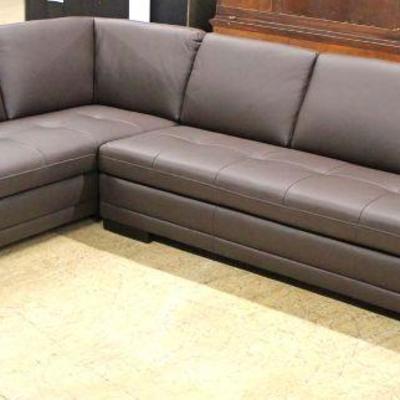  NEW Brown Leather Button Tufted Sectional Sofa Chaise 