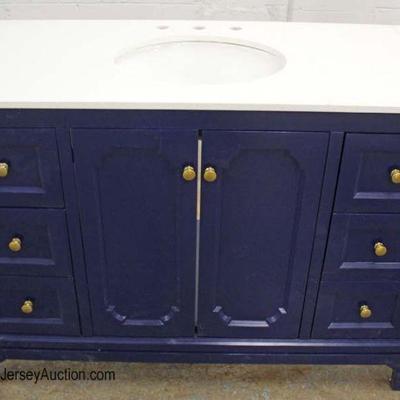  NEW 48â€ Marble Top Blue 6 Drawer 2 Door Bathroom Vanity 
