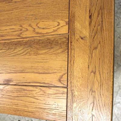  Rustic Country Farm Style Oak Plank Dining Room Table with 6 Windsor Chairs Table has 2 Leaves â€“ Believe to be Amish Made 