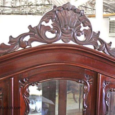  SOLID Mahogany Ball and Claw Carved 3 Door 3 Drawer China Display Cabinet with Mirror Back 