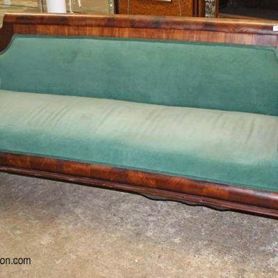 ANTIQUE Paw Foot Empire Upholstered Burl Mahogany Frame Sofa with Lift Top Arm Storage 