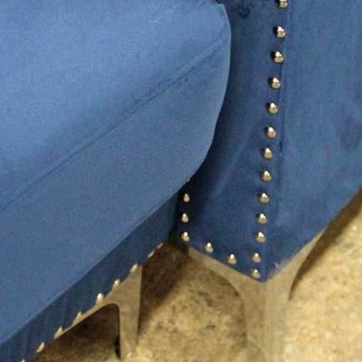  NEW Blue Velour Button Tufted Sofa Chaise 