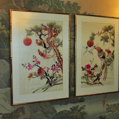 Chinese silk thread paintings