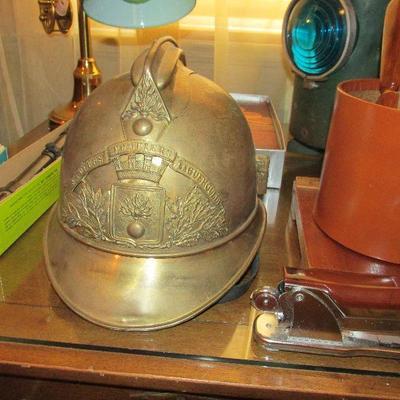 1890 brass French fireman's helmet
