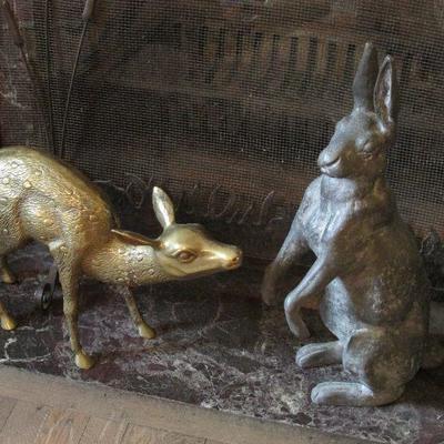 Brass fawn and cast iron hare