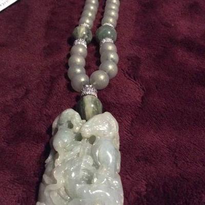 MLC174 Gray Blue Jade Pendant Necklace