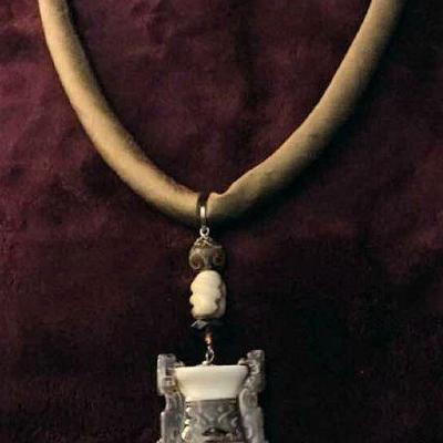 MLC062 Porcelain Pendant on Silk Cord Necklace 