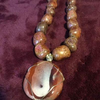 MLC126 Red Jasper Pendant on Beaded Necklace