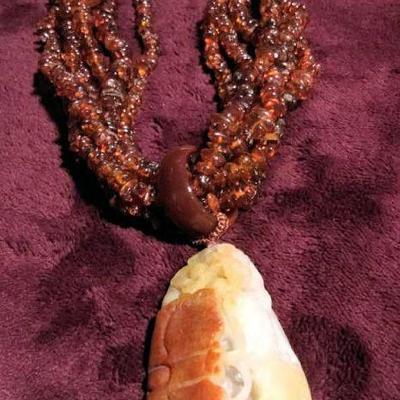 MLC197 Jade Pendant on Amber Chips Strands