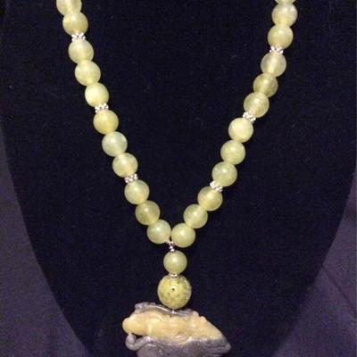 MLC119 Grey Green Celadon Pendant Beaded Necklace